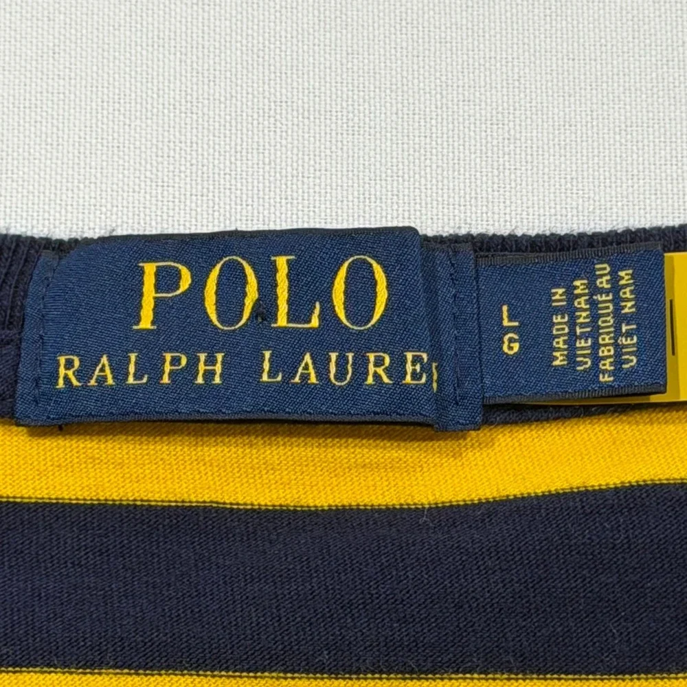 Polo Ralph Lauren T Shirt Mens Large L Yellow Navy Blue Striped Crewneck Skater